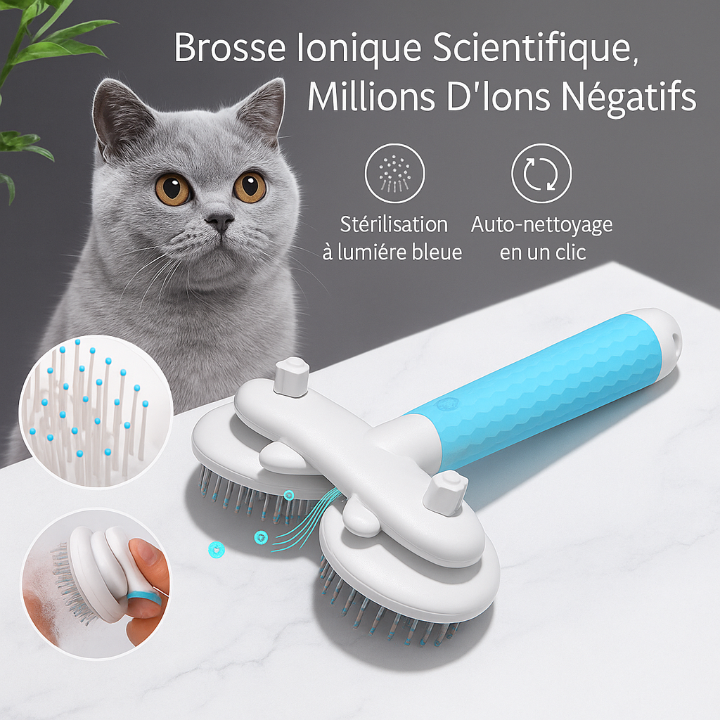 Brosse Double Tête Ionique pour Chiens & Chats – Auto-Nettoyante