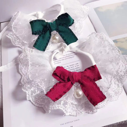 Bavoir Salivaire en Dentelle pour Chiens et Chats – Nœud Élégant