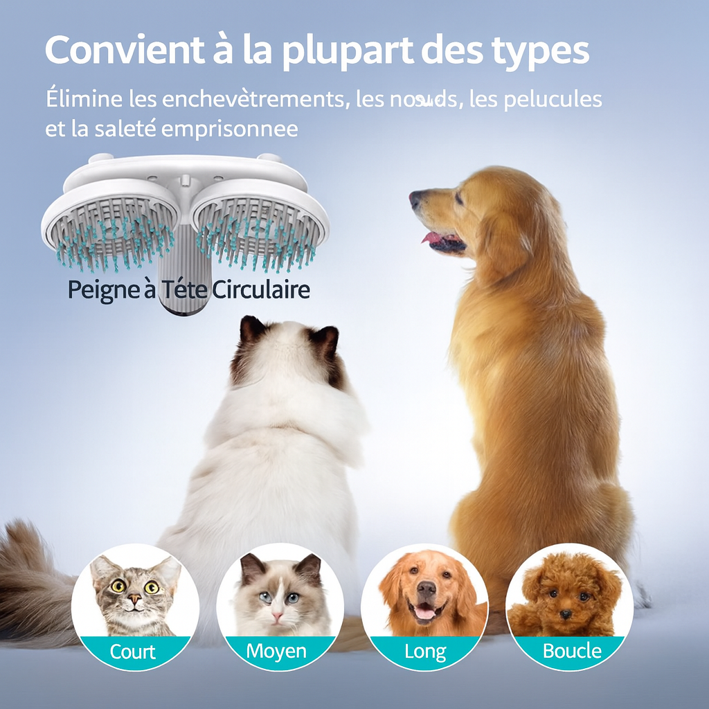 Brosse Double Tête Ionique pour Chiens & Chats – Auto-Nettoyante