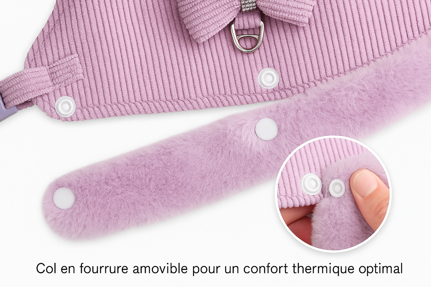 Harnais Chaud pour Petit Chien avec Laisse – Fourrure Amovible & Nœud Décoratif