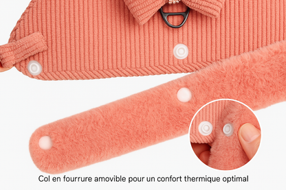 Harnais Chaud pour Petit Chien avec Laisse – Fourrure Amovible & Nœud Décoratif