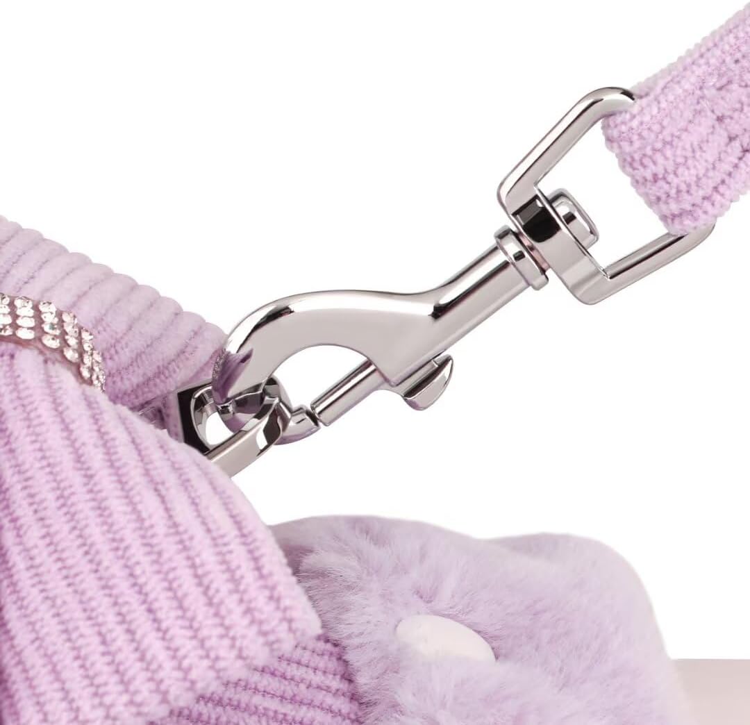 Harnais Chaud pour Petit Chien avec Laisse – Fourrure Amovible & Nœud Décoratif